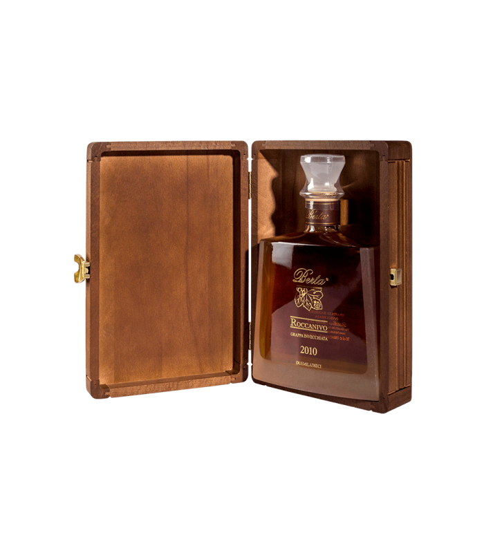 Grappa ROCCANIVO in Holzkiste Bernsteinfarbe. grosse